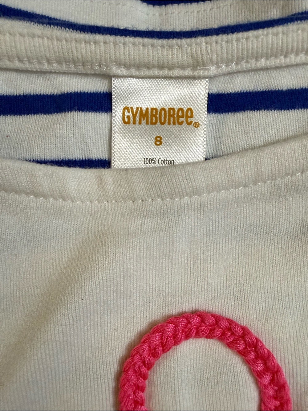 Gymboree Navy and White Striped Long Sleeve Top with Pink Anchor - Picture 2 of 3